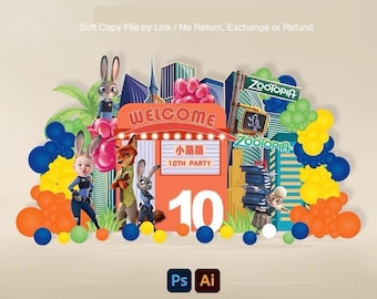 Plantilla de decoración con temática de Zootopia para fondo (archivo de Photoshop y Adobe Illustrator)