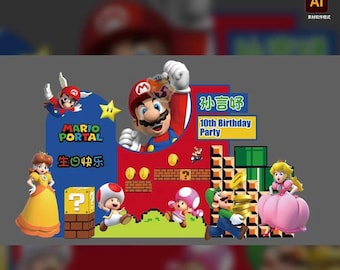 Super Mario Theme Decoration Template Backdrop Adobe Illustrator File