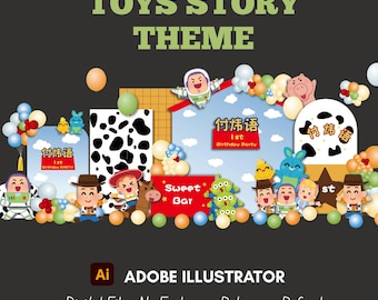 Toys Story Theme Decoration Template Mockup Backdrop Adobe Illustrator File