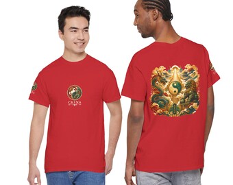 陰陽龍イラストTシャツ｜東洋神話グラフィックTシャツ