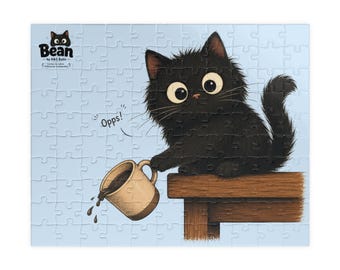 コーヒーをこぼしたかわいい黒子猫のパズル