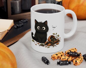 Black Kitten Illustration Mug | Cute Cat Coffee Cup