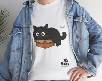 箱の中の黒猫Tシャツ｜かわいい漫画の子猫Tシャツ