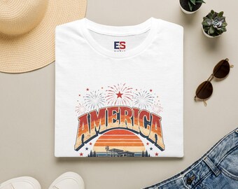 America Retro Sunset T-Shirt | Land of the Free Patriotic Tee
