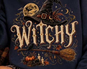 Witchy Sweatshirt, Vintage Witch Hat Crewneck, Witchcore Halloween Hoodie, Gothic Fall Pullover