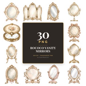 Clipart aquarelle miroirs de coiffeuse rococo | 30 PNG transparents