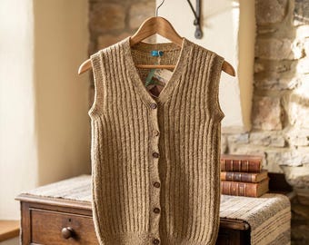 Hand Knitted Sweater Vest for Women, Handmade Wool Vest, Button Front Knit Cardigan, Sleeveless Winter Sweater, Cozy Layering Top