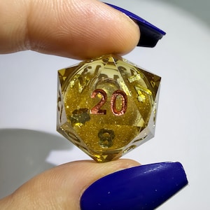 Liquid Core Resin Dice Set, Sharp Edge Polyhedral Dice, Gold Glitter, TTRPG Gamer Gift