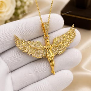 Diamond Pendant Lab Created , 14K Yellow Gold Plated Sterling Silver, Men's Wing Pendant 2Ct