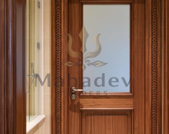 Luxury Hand-Carved Teak Bathroom Door | Custom Interior Wood Entry Door