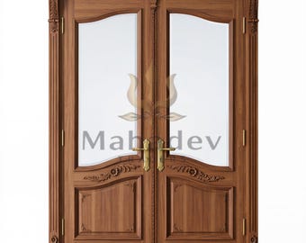 Hand Carved Solid Wood French Double Entry Door | Custom Teak Interior Door
