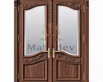 Hand Carved Solid Wood French Double Entry Door | Custom Teak Interior Patio Door