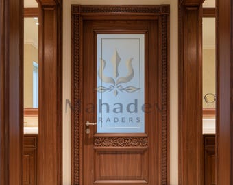 Hand Carved Solid Teak Wood Door | Floral Medallion Interior Privacy Door