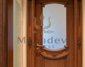 Hand Carved Solid Teak Wood Interior Door | Floral Medallion Privacy Door