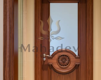 Hand Carved Solid Wood Interior Door | Floral Medallion, Custom Size Available