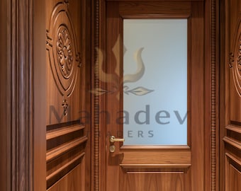 Hand-Carved Solid Wood Interior Door | Custom Teak Entryway, Floral Medallions