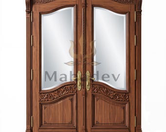 Hand Carved Solid Entry Door | Floral Teak Double Front Door