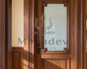 Hand Carved Solid Teak Wood Door | Floral Medallion Interior Privacy Door
