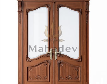 Luxury Hand-Carved Teak Double Door | Traditional French Interior Wood Door