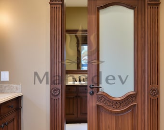 Hand Carved Teak Sliding Door | Floral Wood Interior Barn Door