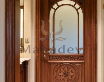 Hand Carved Solid Teak Wood Door | Floral Interior Entry Door, Custom Size