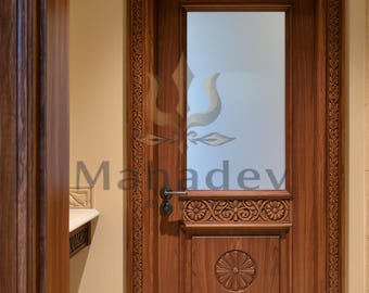Hand Carved Solid Wood Interior Door | Custom Teak Floral Privacy Door