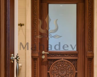 Hand Carved Solid Teak Wood Door | Floral Medallion Interior Privacy Door
