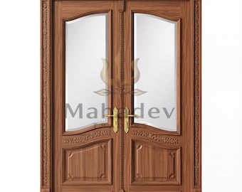 Hand Carved Solid Wood Double Entry Door | Floral Teak Interior Door