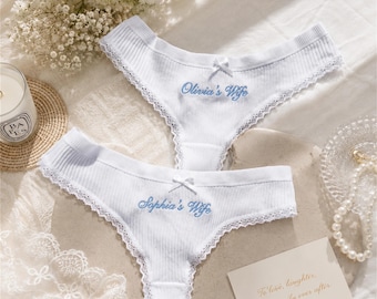 Personalized Cotton Thong – Embroidered Bridal Lingerie,Custom Bride Underwear- Bridal Thons, Wedding Gift,Honeymoon Gift