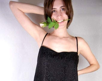 1960s Mod Black Lace Dress: Vintage Spaghetti Strap Cocktail Dress (S-M)/ evening wear, costume
