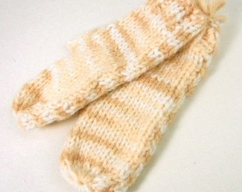 Baby toddler mittens hand knit of cream & white acrylic yarn / baby gift / vintage mittens