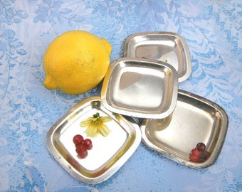 Mini dish set of 4 vintage silver plated squares by Napier Co. holds tea bags, iced tea spoons, condiments, jewelry, bridge ashtrays