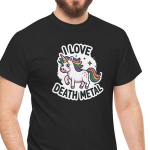 I Love Death Metal Unicorn T-Shirt - Cute Cartoon Metal Tee