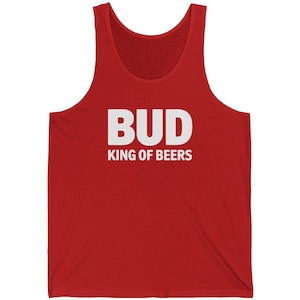 Bud King Of Beers Tank Top - Vintage 80s Beer Graphic Muscle Tee - Retro Budweiser Summer Drinking Shirt