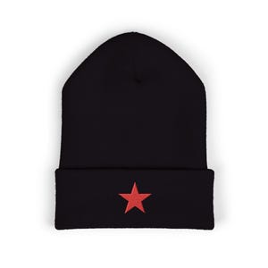 Embroidered Red Star Beanie, Trendy Winter Hat, Unisex Gift, Stylish Headwear, Warm Knit Cap