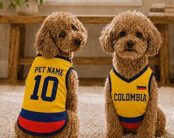 Maglia da calcio personalizzata per animali domestici della Colombia, completo da calcio per cani e gatti, maglia da calcio della Colombia con nome e numero, abbigliamento sportivo per cuccioli, per amanti dei cani