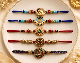 Handmade Rakhi Gold Tone Stone Rakhi Elegant Designer Rakhi for Brother
