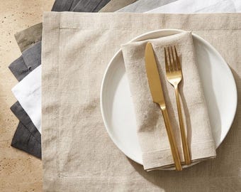French Linen Placemats Set, Linen Table Mats, Farmhouse Table Decor, Neutral Linen Placemats, Dining Table Setting, Handmade Linen
