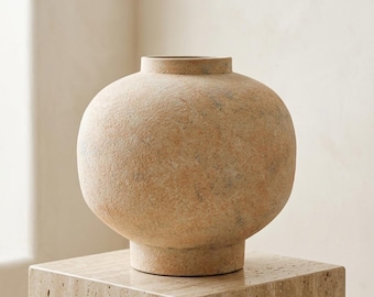 Handcrafted Ceramic Orb Vase, Wabi Sabi Stoneware Flower Vase, Japandi Home Decor Centerpiece