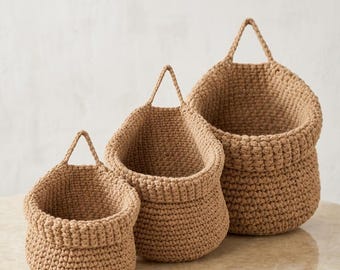 Cotton Rope Hanging Basket Set of 3, Wall Storage Basket, Woven Organizer, Boho Nursery Decor, Bathroom Kitchen Storage Bin