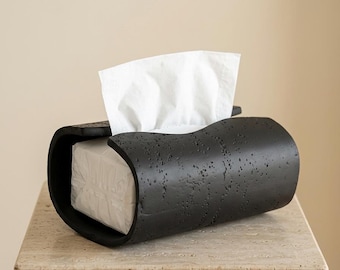 Travertine Tissue Box Cover, Decorative Resin Tissue Holder, Modern Bathroom Tissue Box, Japandi Home Decor, Beige Black Tissue Cover
