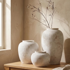 Jarrones de cerámica rústica, decoración moderna orgánica Wabi Sabi para el hogar.