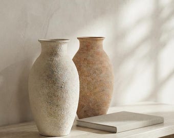 Textured Ceramic Vase, Organic Modern Wabi Sabi Pottery, Neutral Tabletop Decor