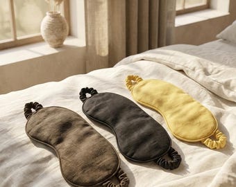 French Linen Sleep Mask, Natural Breathable Blindfold, Travel Relaxation Aid
