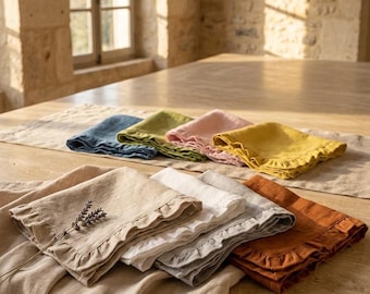 100% Linen Napkins Set of 2 4 6 8, Reusable Cloth Napkins, Wedding Napkins, Flax Linen Table Decor, Dinner Napkins