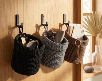 Set of 2 Hanging Storage Baskets, Cotton Rope Wall Organizer, Bedside Basket, Bathroom Storage Basket, Woven Hanging Bin