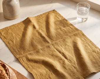 Warm Linen Tea Towel, Stonewashed Linen Kitchen Towel, Mustard Caramel Dish Cloth, Farmhouse Kitchen Decor, Autumn Linen Towel
