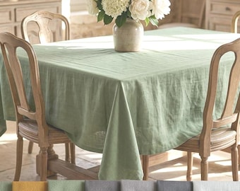 French Linen Tablecloth, Washed Linen Table Cover, Earth Tone Collection, Farmhouse Dining Tablecloth, Custom Size Available