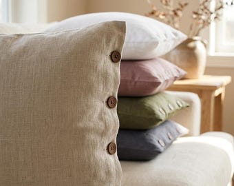 French Linen Pillow Cover, Washed Linen Cushion Cover, Farmhouse Throw Pillow Cover, Soft Linen Cushion Case, Decorative Pillow Cover