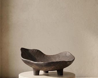 Cuenco decorativo escultórico primitivo, centro de mesa de resina Wabi Sabi, frutero moderno orgánico, cuenco con aspecto de piedra rústica, decoración para mesa de centro